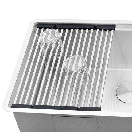 Ruvati Stainless Steel and Silicone Foldable Drying Rack for Workstation Sinks Dish Mat Trivet - RVA1395 Ruvati
