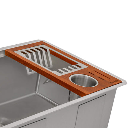 Ruvati Wood Dish Plate and Silverware Caddy Drying Rack for Workstation Sinks - RVA1542 Ruvati