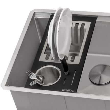 Ruvati Black Composite Dish Plate and Silverware Caddy Drying Rack for Workstation Sinks - RVA1542BWC Ruvati