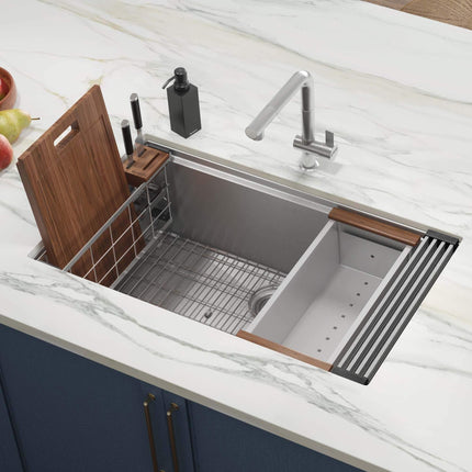 Ruvati Multi-function Workstation Organizer and Cutting Board Caddy with Soap Dispenser and Knife Block - RVA1580 Ruvati