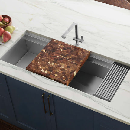 Ruvati 17 x 16 x 2 inch thick End-Grain Acacia Butcher Block Solid Wood Large Cutting Board - RVA2445ACA Ruvati