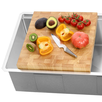 Ruvati 17 x 16 x 2 inch thick End-Grain French Oak Butcher Block Solid Wood Large Cutting Board - RVA2445OAK Ruvati