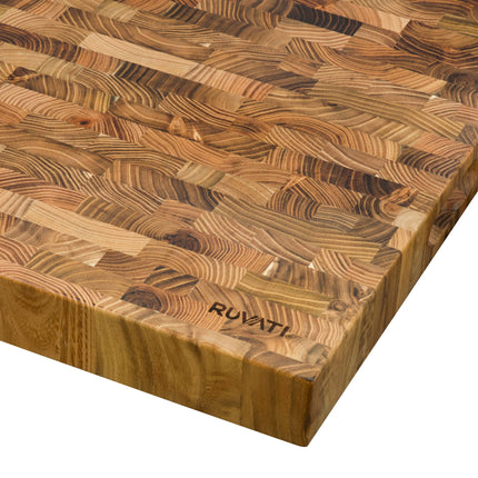 Ruvati 17 x 16 x 2 inch thick End-Grain Teak Butcher Block Solid Wood Large Workstation Cutting Board - RVA2445TKE Ruvati