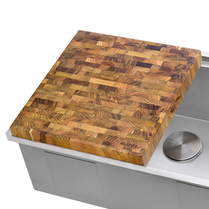 Ruvati 17 x 16 x 2 inch thick End-Grain Teak Butcher Block Solid Wood Large Workstation Cutting Board - RVA2445TKE Ruvati