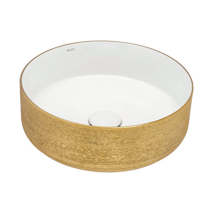 Ruvati 14 inch Bathroom Vessel Sink Round Gold Decorative Art Above Vanity Counter White Ceramic - RVB0314WG Ruvati