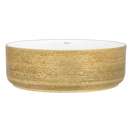 Ruvati 14 inch Bathroom Vessel Sink Round Gold Decorative Art Above Vanity Counter White Ceramic - RVB0314WG Ruvati