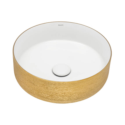 Ruvati 14 inch Bathroom Vessel Sink Round Gold Decorative Art Above Vanity Counter White Ceramic - RVB0314WG Ruvati