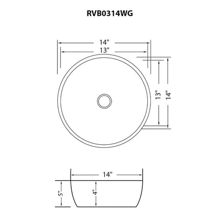 Ruvati 14 inch Bathroom Vessel Sink Round Gold Decorative Art Above Vanity Counter White Ceramic - RVB0314WG Ruvati