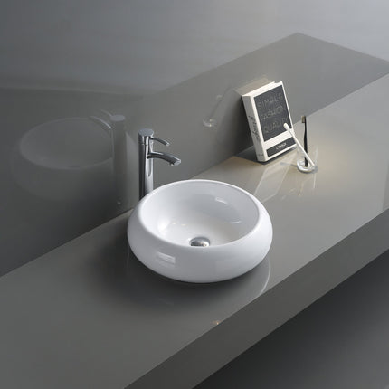 Ruvati 18 inch Round Bathroom Vessel Sink White Above Vanity Counter Circular Porcelain Ceramic - RVB0318 Ruvati