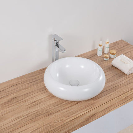 Ruvati 18 inch Round Bathroom Vessel Sink White Above Vanity Counter Circular Porcelain Ceramic - RVB0318 Ruvati