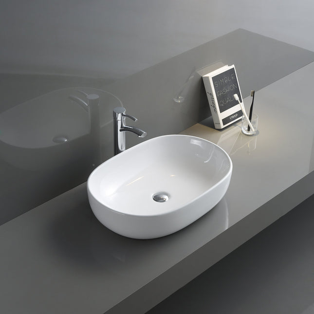 Ruvati 24 x 16 inch Bathroom Vessel Sink White Oval Above Vanity Countertop Porcelain Ceramic - RVB0424 Ruvati