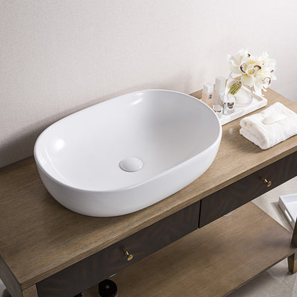 Ruvati 24 x 16 inch Bathroom Vessel Sink White Oval Above Vanity Countertop Porcelain Ceramic - RVB0424 Ruvati
