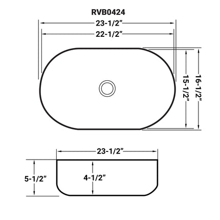 Ruvati 24 x 16 inch Bathroom Vessel Sink White Oval Above Vanity Countertop Porcelain Ceramic - RVB0424 Ruvati