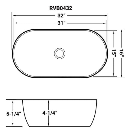 Ruvati 32 x 16 inch Bathroom Vessel Sink White Oval Above Counter Vanity Porcelain Ceramic - RVB0432 Ruvati