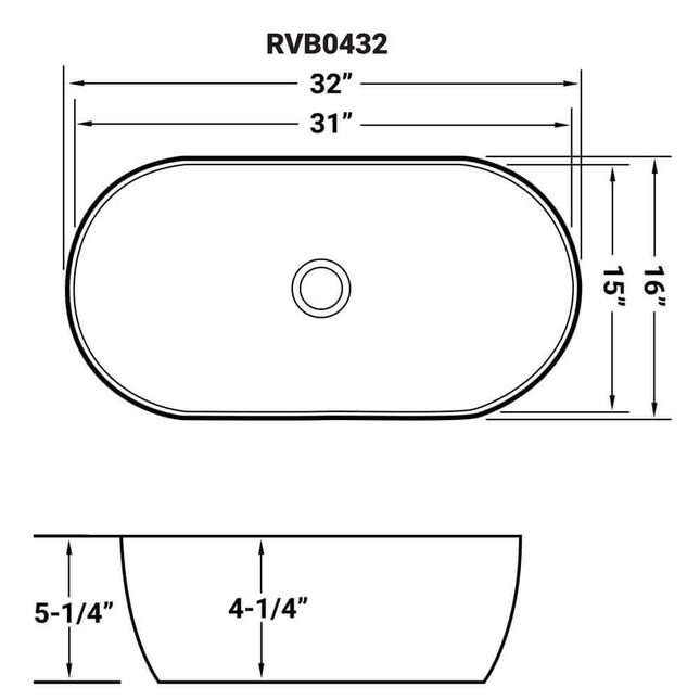 Ruvati 32 x 16 inch Bathroom Vessel Sink White Oval Above Counter Vanity Porcelain Ceramic - RVB0432 Ruvati