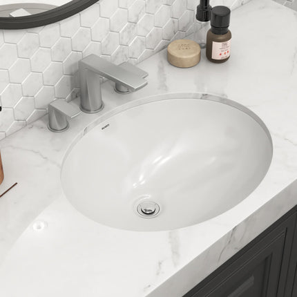 Ruvati 16 x 13 inch Undermount Bathroom Sink White Oval Porcelain Ceramic with Overflow - RVB0618 Ruvati