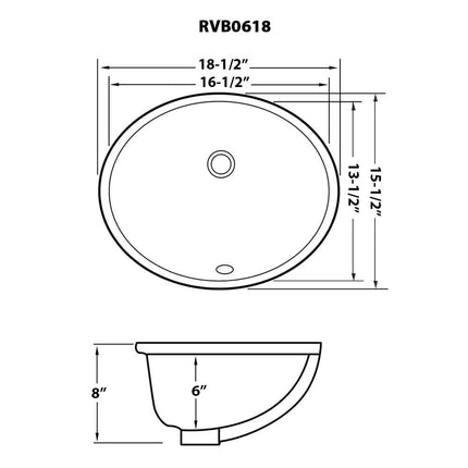 Ruvati 16 x 13 inch Undermount Bathroom Sink White Oval Porcelain Ceramic with Overflow - RVB0618 Ruvati