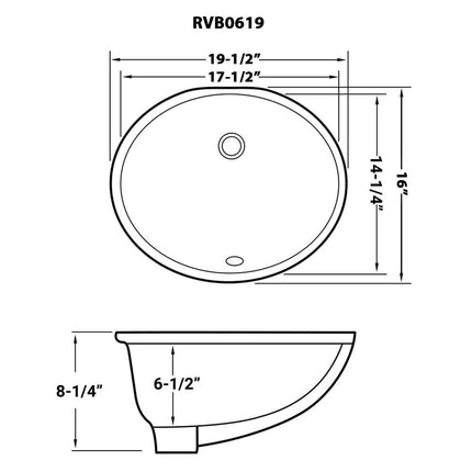 Ruvati 17 x 14 inch Undermount Bathroom Vanity Sink White Oval Porcelain Ceramic with Overflow - RVB0619 Ruvati