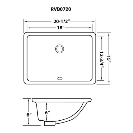 Ruvati 18 x 13 inch Undermount Bathroom Sink White Rectangular Porcelain Ceramic with Overflow - RVB0720 Ruvati