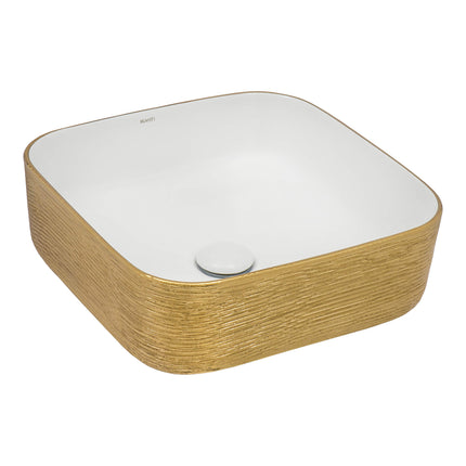 Ruvati 15 x 15 inch Bathroom Vessel Sink Gold Decorative Art Above Vanity Counter White Ceramic - RVB1414WG Ruvati