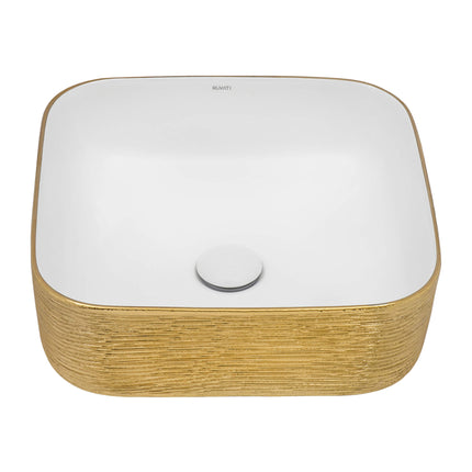 Ruvati 15 x 15 inch Bathroom Vessel Sink Gold Decorative Art Above Vanity Counter White Ceramic - RVB1414WG Ruvati