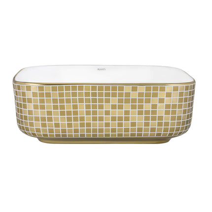 Ruvati 15 x 15 inch Bathroom Vessel Sink Gold Decorative Pattern Above Vanity Counter White Porcelain Ceramic - RVB1515WG4 Ruvati