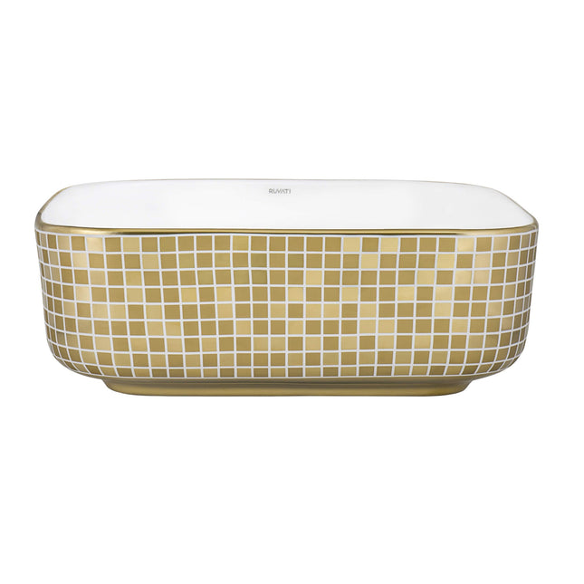 Ruvati 15 x 15 inch Bathroom Vessel Sink Gold Decorative Pattern Above Vanity Counter White Porcelain Ceramic - RVB1515WG4 Ruvati