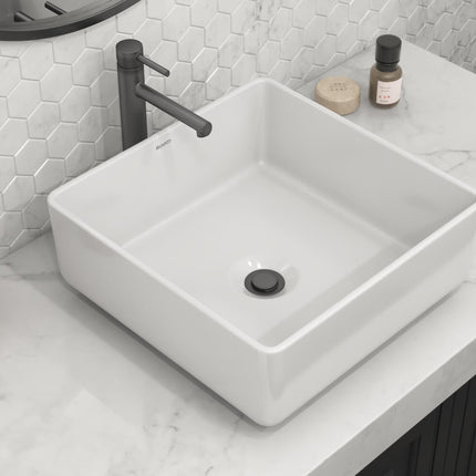 Ruvati 15 x 15 inch Bathroom Vessel Sink White Square Above Counter Porcelain Ceramic - RVB1616 Ruvati