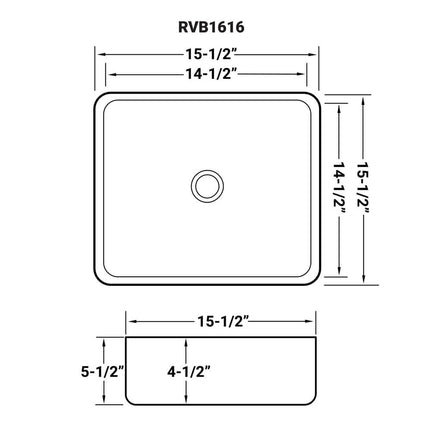 Ruvati 15 x 15 inch Bathroom Vessel Sink White Square Above Counter Porcelain Ceramic - RVB1616 Ruvati