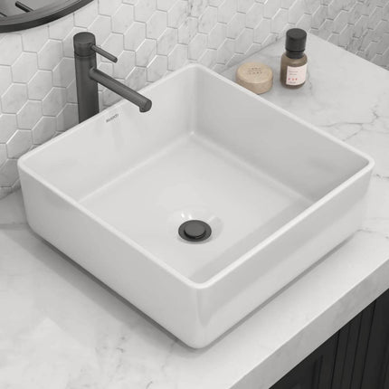 Ruvati 15 x 15 inch Bathroom Vessel Sink White Square Above Counter Porcelain Ceramic - RVB1616 Ruvati