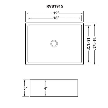 Ruvati 19 x 14 inch Bathroom Vessel Sink White Rectangular Above Vanity Counter Porcelain Ceramic - RVB1915 Ruvati