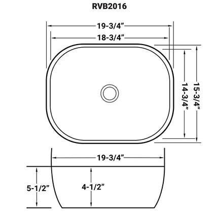 Ruvati 20 x 16 inch Bathroom Vessel Sink Silver Decorative Art Above Vanity Counter Black Ceramic - RVB2016BS Ruvati