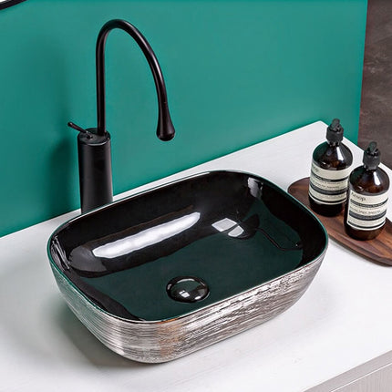 Ruvati 20 x 16 inch Bathroom Vessel Sink Silver Decorative Art Above Vanity Counter Black Ceramic - RVB2016BS Ruvati