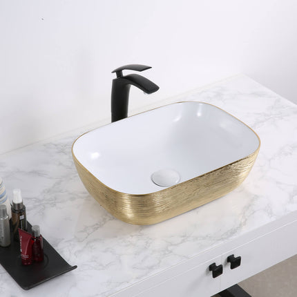 Ruvati 20 x 16 inch Bathroom Vessel Sink Gold Decorative Art Above Vanity Counter White Ceramic - RVB2016WG Ruvati