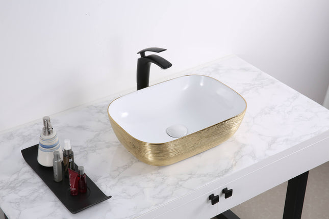 Ruvati 20 x 16 inch Bathroom Vessel Sink Gold Decorative Art Above Vanity Counter White Ceramic - RVB2016WG Ruvati