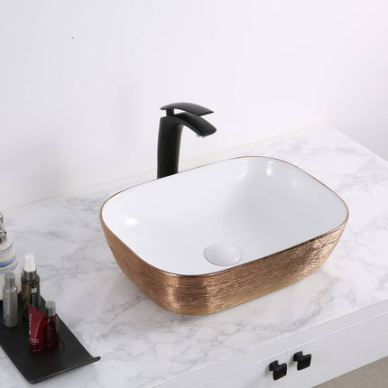 Ruvati 20 x 16 inch Bathroom Vessel Sink Rose Gold Decorative Art Above Vanity Counter White Porcelain Ceramic - RVB2016WR Ruvati