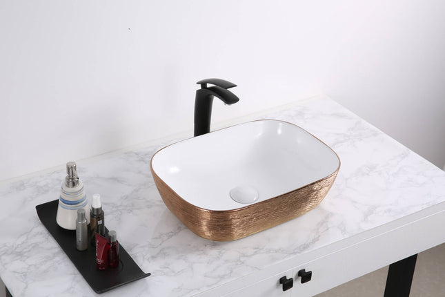 Ruvati 20 x 16 inch Bathroom Vessel Sink Rose Gold Decorative Art Above Vanity Counter White Porcelain Ceramic - RVB2016WR Ruvati
