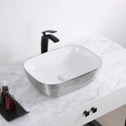 Ruvati 20 x 16 inch Bathroom Vessel Sink Silver Decorative Art Above Vanity Counter White Ceramic - RVB2016WS Ruvati