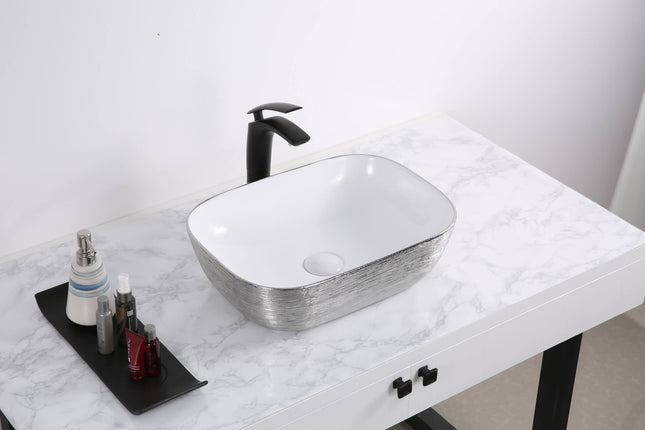 Ruvati 20 x 16 inch Bathroom Vessel Sink Silver Decorative Art Above Vanity Counter White Ceramic - RVB2016WS Ruvati