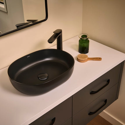 Ruvati 19-inch Matte Black epiStone Solid Surface Modern Bathroom Vessel Sink - RVB2119BK Ruvati