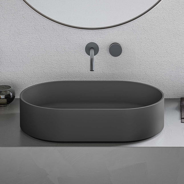 Ruvati 23-inch Matte Black epiStone Solid Surface Modern Bathroom Vessel Sink - RVB2550BK Ruvati