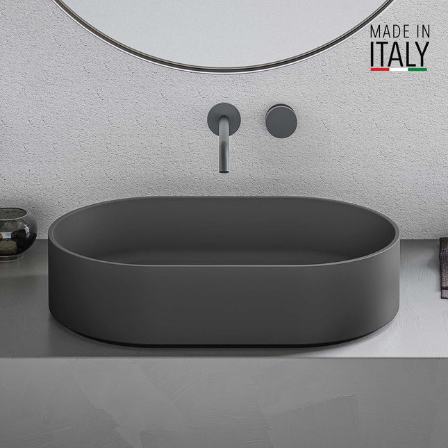 Ruvati 23-inch Matte Black epiStone Solid Surface Modern Bathroom Vessel Sink - RVB2550BK Ruvati