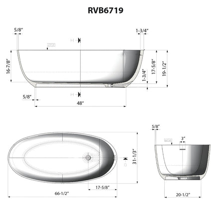 Ruvati 66-inch Matte White epiStone Solid Surface Oval Freestanding Bath Tub Canali - RVB6719WH Ruvati