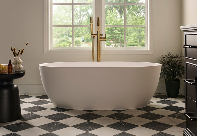 Ruvati 66-inch Matte White epiStone Solid Surface Oval Freestanding Bath Tub Canali - RVB6719WH Ruvati