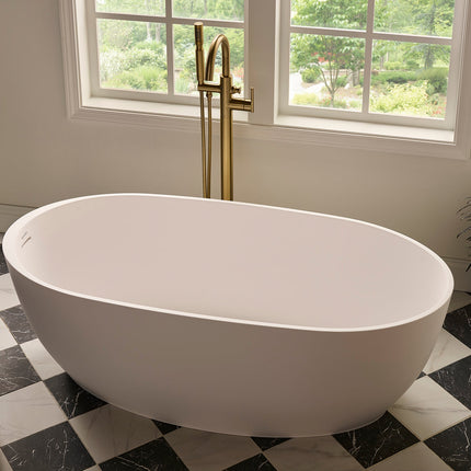 Ruvati 66-inch Matte White epiStone Solid Surface Oval Freestanding Bath Tub Canali - RVB6719WH Ruvati