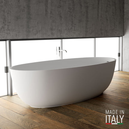 Ruvati 66-inch Matte White epiStone Solid Surface Oval Freestanding Bath Tub Canali - RVB6719WH Ruvati