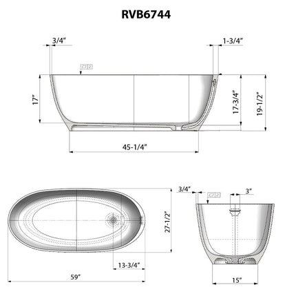 Ruvati 59-inch Matte White epiStone Solid Surface Oval Freestanding Bath Tub Canali - RVB6744WH Ruvati