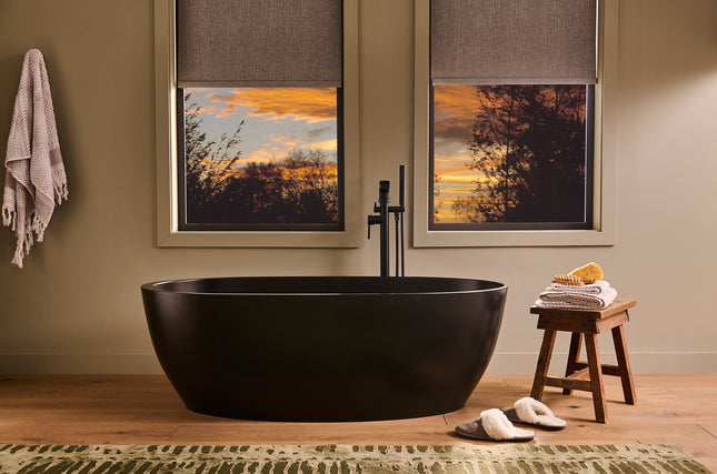 Ruvati 59-inch Matte Black epiStone Solid Surface Oval Freestanding Bath Tub Canali - RVB6744BK Ruvati