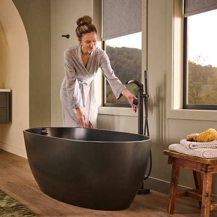 Ruvati 59-inch Matte Black epiStone Solid Surface Oval Freestanding Bath Tub Canali - RVB6744BK Ruvati
