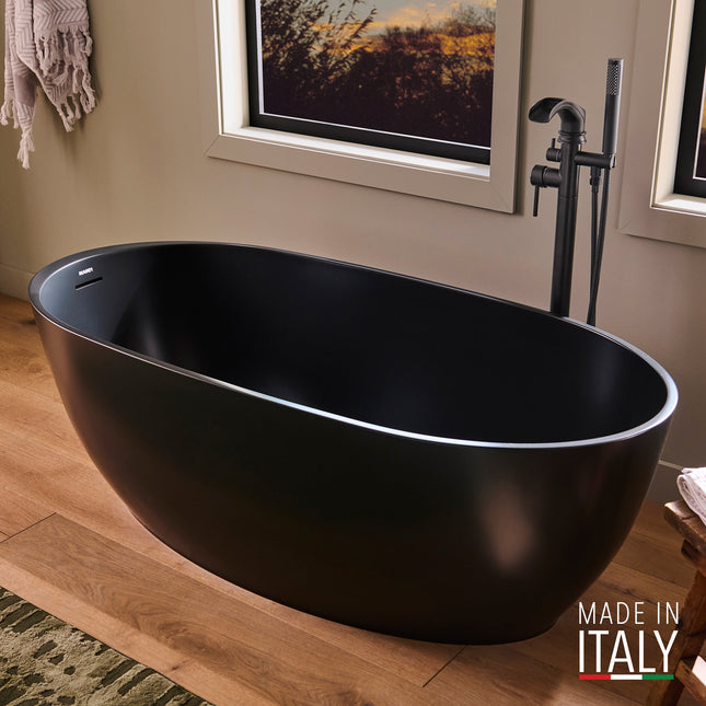 Ruvati 59-inch Matte Black epiStone Solid Surface Oval Freestanding Bath Tub Canali - RVB6744BK Ruvati